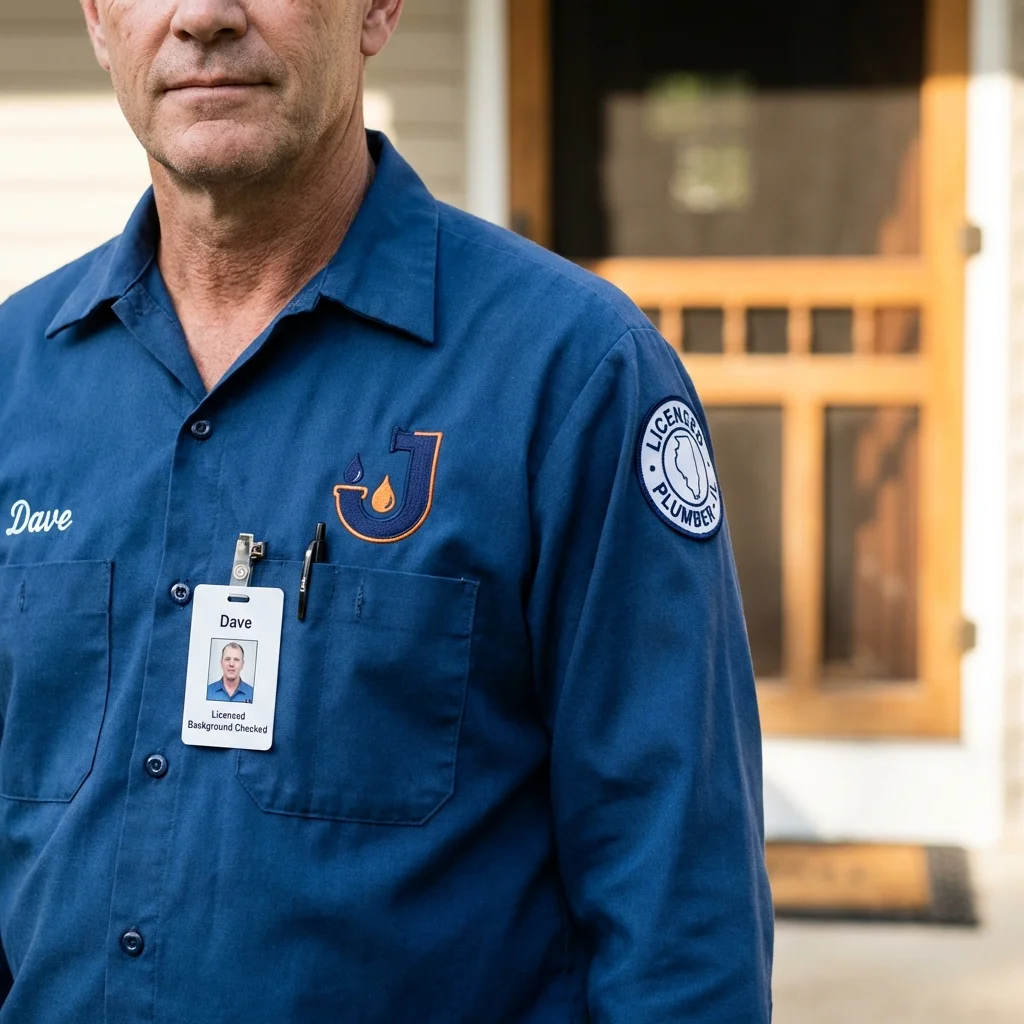 Licensed plumber showing ID badge in Maywood, CA