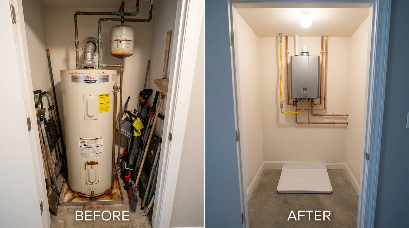 Tank water heater versus wall-mounted tankless unit comparison for Maywood, CA homeowners