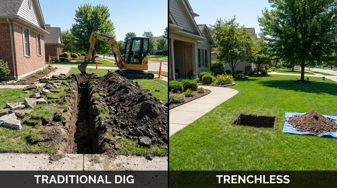 Trenchless sewer repair with minimal yard damage versus traditional excavation in Maywood, CA